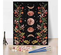 TISHIRON Moonlit Garden Pintura por Números Fase Lunar Rodeada de Vides y Flores Kit Negro para Adultos Niños Regalo Único 16"x 20" Sin Marco