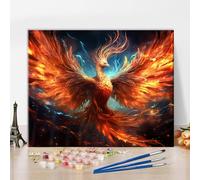TISHIRON Paint by Number Flying Bird with Fire Paint by Number for Adults, Phoenix Oil Painting Kit, Mythological Animal Acrylic Painting Set with Brushes and Pigment, 40.6 x 50.8 cm, sin marco