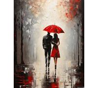 TISHIRON Pintura por números Adultos, Pintura para adultos, Pareja romántica bajo la lluvia con paraguas, escena callejera, 40 x 50 cm