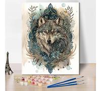 TISHIRON Pintura por números adultos y niños lobo pintura al óleo con pinceles y pigmentos acrílicos animales pintura por números kits manualidades para el hogar 40 x 50 cm (sin marco)