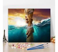 TISHIRON Pintura por números para adultos y niños, mano de Dios, adultos, kit de pintura por números, Jesús, religión, cristianismo, redención, pintura acrílica con pinceles, pintura al óleo,