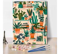TISHIRON Plantas de pintura por números Adultos, Kits de pintura botánica para adultos por números, hoja verde DIY acrílico pintura por números en lienzo, kits de pintura al óleo 40 x 50 cm (sin