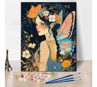 TISHIRON Un hada con hermosas alas de pintura por números para adultos, kit de pintura al óleo digital sobre lienzo con pinceles para decoración del hogar, 40 x 50 cm