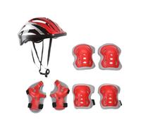 TISHITA 1 Casco Niños Conjunto de Rodilleras Coderas Muñequeras Protección Completa Transpirable Adecuado para Ciclismo Monopatín Patinaje Esquina Parque, Rojo