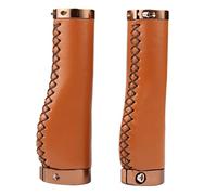 TISHITA 2 Piezas Puños para Manillar de Bicicleta Acolchados de PU Doble Anillo Bloqueador Antideslizantes Y Cómodos Adecuados para Bicicleta, marrón