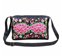 TISHITA Bandolera de Lona Bordada Bolso Cruzado Monedero Cartera con Cremallera Triple Tejido de Lona con Forro Ligera y Cómoda Todo el Día Adecuada para Trabajo Compras Viajes, Peonía Roja