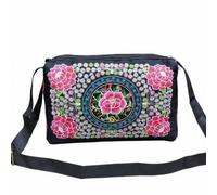 TISHITA Bandolera de Lona Bordada Bolso Cruzado Monedero Cartera con Cremallera Triple Tejido de Lona con Forro Ligera y Cómoda Todo el Día Adecuada para Trabajo Compras Viajes, Peonía Roja Pequeña