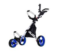 TISHITA Carrito de Golf Plegable Carro Push Trolley de Carro Ligero con Freno Manual y Soporte para Bolsa Armazón de Aleación de Aluminio Adecuado para, Plateado con Ruedas Azules