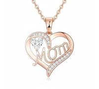 TISHITA Collar Corazón Mamá con Emblema Afectivo Colgante Cadena Elegante Circonitas Que Aportan Brillo y Mensaje Tierno Adecuado para Madres Aniversarios Encuentros Familiares, Oro Ros Blanco