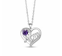 TISHITA Collar Corazón Mamá con Emblema Afectivo Colgante Cadena Elegante Circonitas Que Aportan Brillo y Mensaje Tierno Adecuado para Madres Aniversarios Encuentros Familiares, Oro Blanco+Púrpura