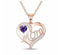 TISHITA Collar Corazón Mamá con Emblema Afectivo Colgante Cadena Elegante Circonitas Que Aportan Brillo y Mensaje Tierno Adecuado para Madres Aniversarios Encuentros Familiares, Oro Ros Purpura