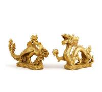 TISHITA Figurita de Dragón de Latón Estatua Escultura Adorno Tallado con Base Rectangular Estilo Chino Artesanal Símbolo de Equilibrio Adecuada para, Largo 27cm, Style to 2