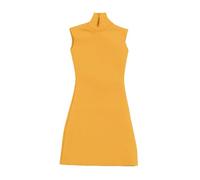 TISHITA Miniatura Vestido Corto Entallado Sin Mangas Cuello Alto Ropa Muñeca Tela Adecuado para Muestra Decoración Colección, Amarillo Oscuro