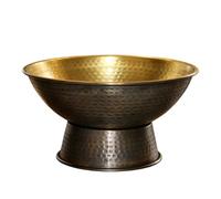 TISHITA Plato para Servir de Latón Bandeja Cuenco Centro de Mesa con Pedestal Vintage Superficie Dorada Interior con Contraste Oscuro Exterior y Base Elevada, 28cm