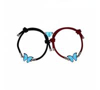 TISHITA Pulsera Brazalete Pareja Amistad Mariposa Corazón con Mitad Que Hace Luminosa Mano Tejida en Aleación y Cuerda Resistente Adecuada para Aniversarios, Cuerda Roja