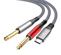 Tisino Cable de audio USB C a 6,35mm (2M), Cable divisor en Y de 6,35 mm TS a Tipo C para conectar teléfono inteligente/amplificador/consola de mezcla o altavoz