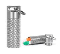 TISKY Mini Pastillero Contenedor, Portátil Titanio Impermeable Llavero Píldora Portátil, Pequeño Pastillero para Exterior Bolsa de viaje o bolsillo, S, Gris, 2
