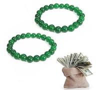 TiSkying 2 pulseras de Feng Shui de la suerte, color verde, amuleto de la suerte, pulsera con triple protección de perlas de piedra verde, regalo de la suerte, 1, Piedra