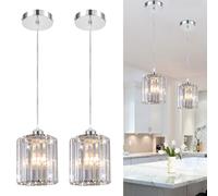TISLYCO Paquete de 2 luces colgantes de cristal, luces colgantes de isla de cocina, cromo plateado, 5.5 x 5.9 pulgadas, estilo glamuroso, montaje semiempotrado, uso doméstico