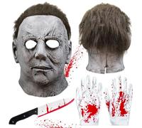 TISMHGKU Máscara de Michael Myers, Máscara Michael Myers Halloween, Masque d'horreur, Adultos Mask Látex Aterradora con Cuchillo Falso Guantes, Disfraz de Cosplay de Scream de Carnaval de Halloween