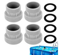Tissting 4 Conectores de Manguera para Piscina, Kit Conector Piscina 60 mm y 47 mm, Rosca con Arandelas, Adaptador Manguera Piscina Plástico Gris para Manguera de Piscina para Intex 4560 58254