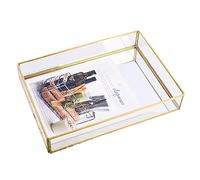 Tissting Bandeja de Cristal con Espejo, Caja de Almacenamiento Multifuncional con Marco de Metal Vintage, para Joyería, Cosmética, Maquillaje, Tocador, Dormitorio, Baño, Tres Tamaños