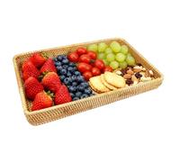 Tissting Bandeja de Mimbre, Bandeja Tejida a Mano de Ratán Natural 14.6x9.1x2.0in para Desayuno, Bebidas, Pan, Organización de Mesa, Decoración del Hogar