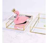 Tissting Bandeja Organizadora Espejo Dorado, Organizador Metal Vintage Marco Dorado Espejo Transparente 3 Tamaños para Joyería Cosmética Maquillaje Tocador Dormitorio Baño