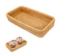 Tissting Bandeja Redonda de Ratán, 20 x 11 x 4 cm Bandeja de Almacenamiento Rectangular Tejida a Mano Bandeja Decorativa Bandeja Organizadora de Escritorio para Pan Toallas Postre Vela