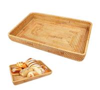 Tissting Bandeja Redonda de Ratán, 37 x 23 x 5 cm Bandeja de Almacenamiento Rectangular Tejida a Mano Bandeja Decorativa Bandeja Organizadora de Escritorio para Pan Toallas Postre Vela