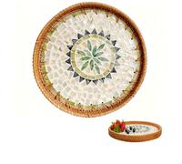 Tissting Bandeja Redonda de Ratán, Bandeja Tejida de Ratán, Bandeja de Servir Moderna y Bohemia, Platos Decorativos Tejidos a Mano para Mesa de Comedor (bohemia)