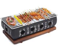 Tissting Barbacoa japonesa, 36 x 18 x 13 cm, mini barbacoa de mesa de carbón vegetal con rejilla y base de madera, rectangular portátil japonés, hornillo de carbón vegetal para yakiniku, takoyaki
