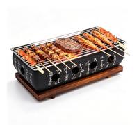 Tissting Barbacoa Japonesa de Mesa 36 x 18 x 13 cm - Mini Parrilla de Carbón Portátil con Rejilla y Base de Madera, Horno de Carbón para Yakiniku y Takoyaki