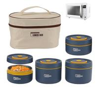 Tissting Caja Aislada, Lonchera Redonda Con Tapa Y Bolsa, Juego De Contenedores De Almuerzo Aislados Portátiles, Contenedor Térmico Apilable Apto Para Microondas Redondo (4 Microwace Safe Box)