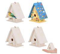 Tissting Casa para Pájaros, Mini Casa Colgante de Madera Natural con Cordón para Jardín y Patio, Nido Decorativo para Aves, Set de 4 Piezas para Decoración Exterior