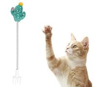 Tissting Cat Wand Cat Teaser Pet elástica Spring Toy Metal Wable de Metal Cats Funny Stick con pelotes de Peluche Pink Interactive Teaser Toy para Gatitos de Gatos Interiores (Cactus Vert)