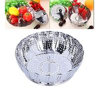 Tissting Cesta de Vapor Plegable, Vaporera de Acero Inoxidable con Gancho Ajustable para Cocinar Verduras Huevos Carnes Ollas Sartenes Cesta Cocción al Vapor Multiusos para Todo Tipo Alimentos
