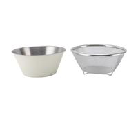 Tissting Colador De Acero Inoxidable 304 Con Tazón Mezclador Microporos Arroz Pasta (Beige)