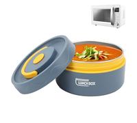 Tissting Contenedor De Almuerzo Caliente Para Alimentos De 420 Ml, Fiambrera Bento, Contenedor De Almuerzo Térmico Portátil De Forma Redonda De Doble Capa De Acero (Microondas disponible - Azul)