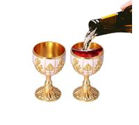 Tissting Copa Gótica Medieval de 2 Uds. de 2,7 Pulgadas, Decoración en Relieve Retro Dorada para Copa de Vino, Decoración de Viaje, Colección para el Hogar(Oro Blanco)