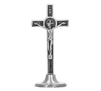 Tissting Cruz Católica de Mesa, 12cm Crucifijo de Pie con Base Extraíble, Crucifijo Católico de Metal para Regalo de Decoración Astilla