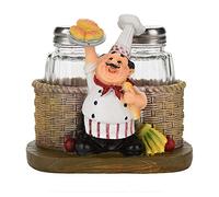 Tissting Fat Chef Decoración De Cocina Conjuntos De Salero Y Pimentero Chef De Campo Francés Estatua Decorativa Organizador De Especias con Soporte Estatuilla Regalo para La Familia, Cocina(#B)