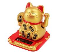 Tissting Gato Que Agita con Energía Solar, Gato de la Suerte con Brazo Que Agita, Maneki Neko Brazo Que Agita para Dinero de la Fortuna y Buena Suerte para la Exhibición del Hogar(Chinese-Gold)