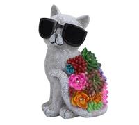 Tissting Gato Solar con Gafas LED Figura de Resina para Jardín - Decoración Exterior con Luces Parpadeantes y Carga Solar, Ideal para Patios y Macizos de Flores