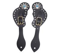 Tissting Juego de 2 Correas para espuelas Adornos de Diamantes de imitación, Soportes Ajustables de Cuero sintético para espuelas de Botas Vaqueras y Accesorios de equitación. (Negra)