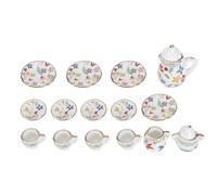 Tissting Juego de Tazas de Té Miniaturas para Casa de Muñecas, Porcelana con Flores 15 Piezas Escala 1:12 Decoración para Cocina Comedor Sala de Estar Restaurante Bar (Colorful Flowers)