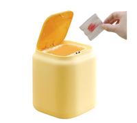 Tissting Mini Cubo de Basura para Encimera Cubo de Basura de Escritorio de 13X13X15cm con Tapa Tipo Prensa, Cesta de Basura de Escritorio Papelera de Plástico para Oficina(Amarillo)