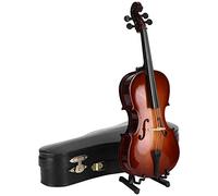Tissting Modo de violonchelo en miniatura de 23 cm, modelo de instrumento de madera de adornos de violonchelo con mini violín para decorar casas