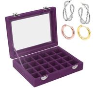 Tissting Organizador de Joyas, Joyero de Terciopelo con 24 Rejillas Extraíbles y Tapa Transparente para Pendientes Anillos Collares Pulseras, Caja Almacenamiento Exhibición para Mujeres y Niñas
