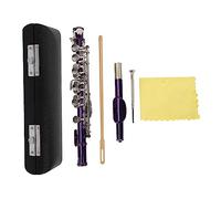 Tissting Piccolo Plateado C Desmontable, Herramientas de Limpieza con Destornillador y Estuche de Cuero PU para Instrumentos Musicales (Púrpura)